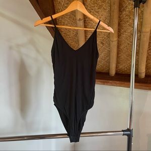 Talula Black Ribbed V-Neck Bodysuit Size S
